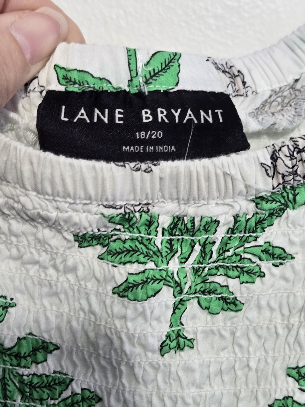 Lane Bryant Floral Smocked Maxi Dress 18/20 White Green Cotton Summer Plus Size - Picture 2 of 6